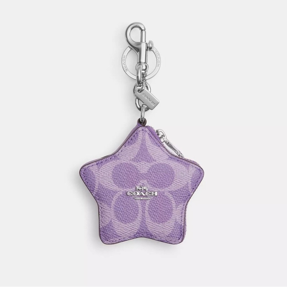 💜💜 Coach Star Signature Bag Charm Silver/Iris